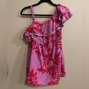 Old Navy Pink and Red One-Shoulder Ruffle Maternity top